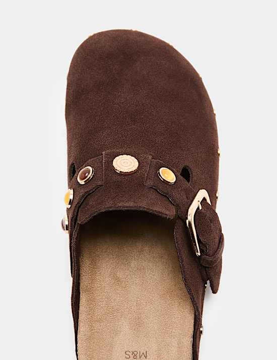 Suede Studded Flat Clogs