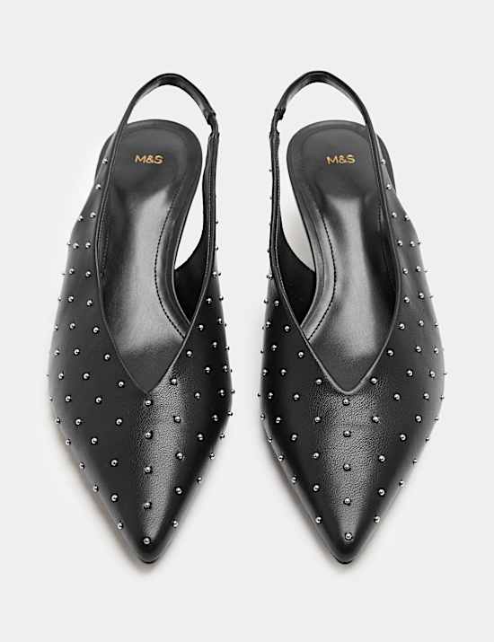 Pin Stud Kitten Heel Slingback Shoes