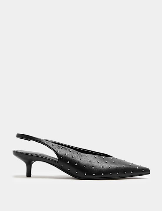 Pin Stud Kitten Heel Slingback Shoes