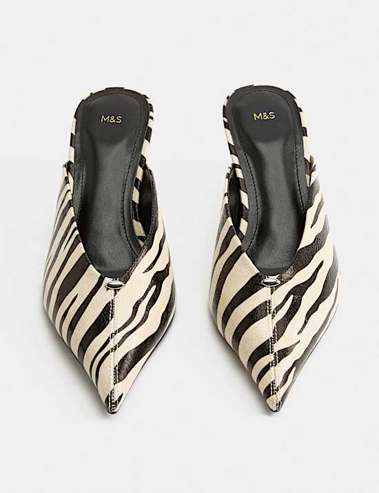 Zebra Print Kitten Heel Pointed Mules