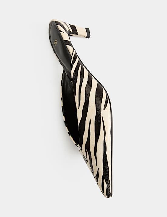 Zebra Print Kitten Heel Pointed Mules