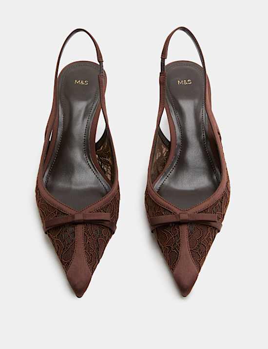 Lace Bow Kitten Heel Pointed Toe Slingback