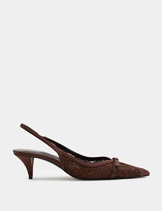 Lace Bow Kitten Heel Pointed Toe Slingback