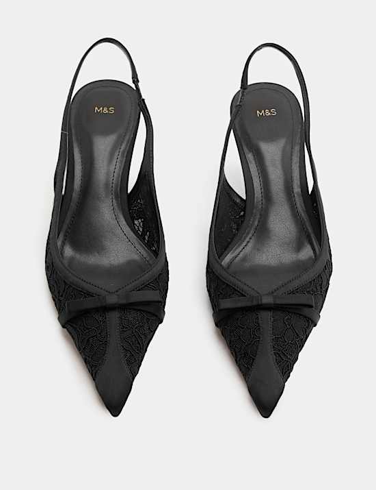 Lace Bow Kitten Heel Pointed Toe Slingback