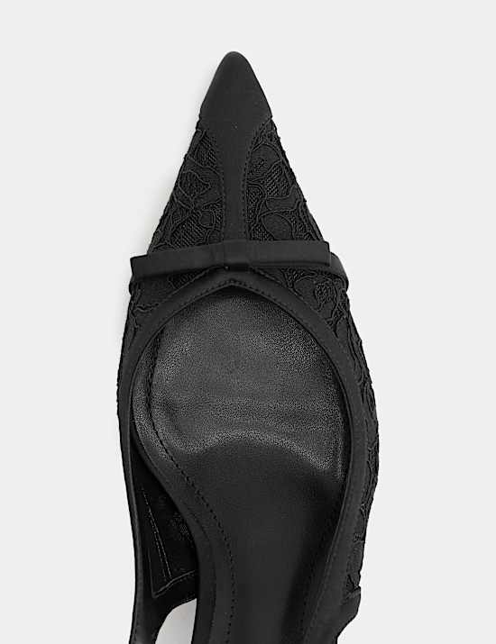 Lace Bow Kitten Heel Pointed Toe Slingback