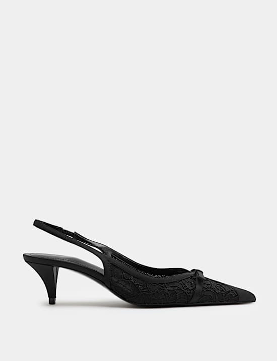 Lace Bow Kitten Heel Pointed Toe Slingback