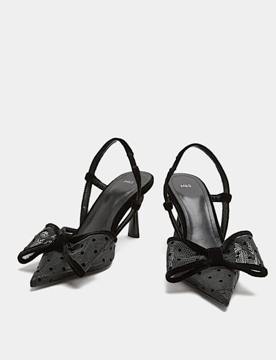 Polka Dot Mesh Stiletto Slingback Shoes