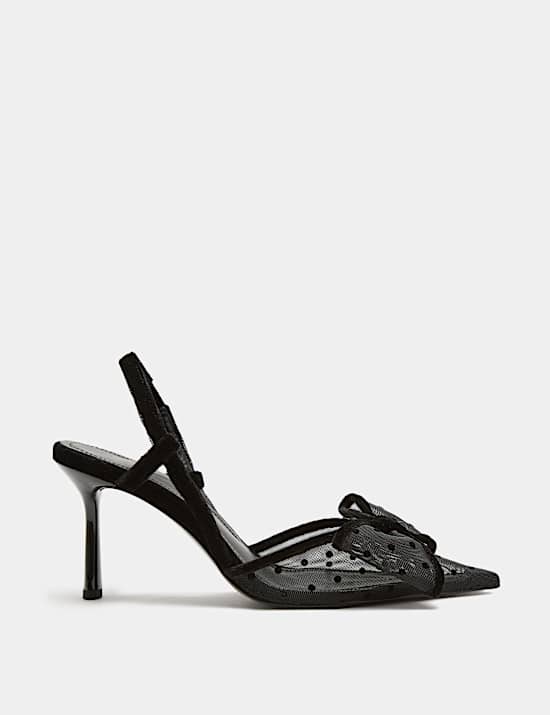 Polka Dot Mesh Stiletto Slingback Shoes
