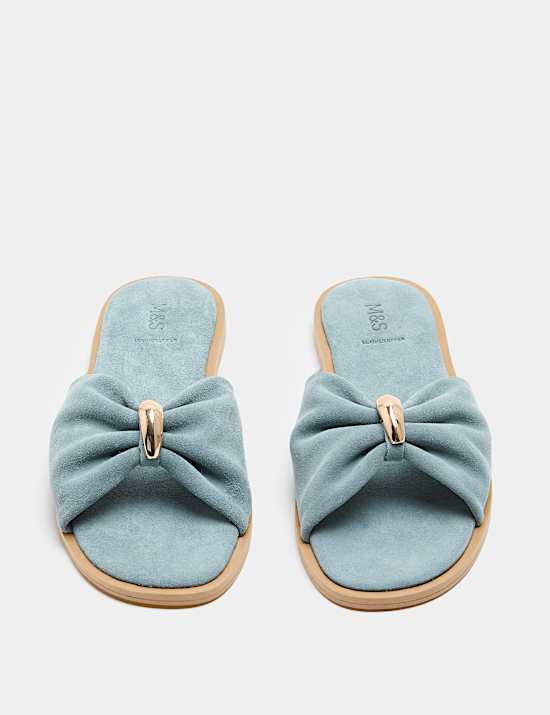 Suede Gold Trim Flat Mules