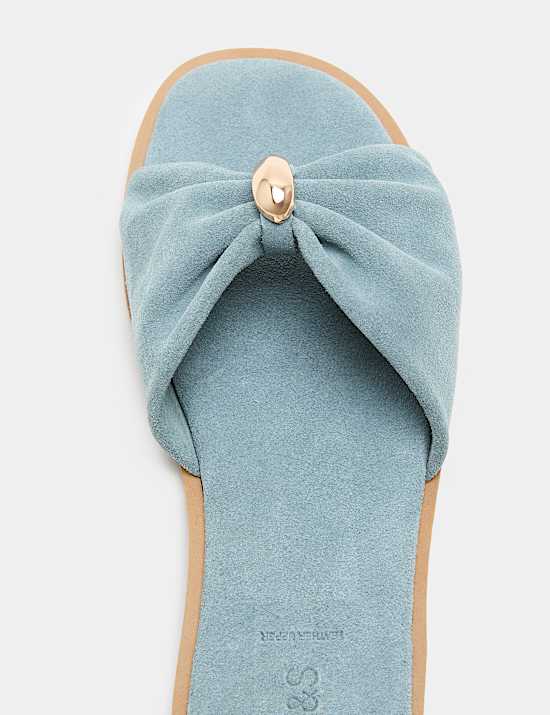Suede Gold Trim Flat Mules
