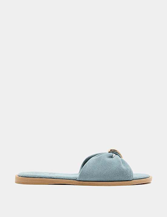 Suede Gold Trim Flat Mules