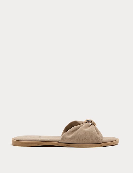 Suede Gold Trim Flat Mules