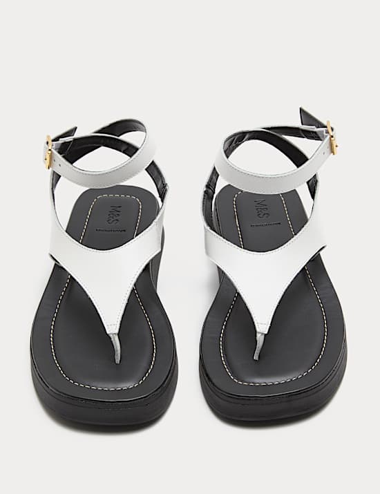 Leather Ankle Strap Flatform Toe Post Sandals