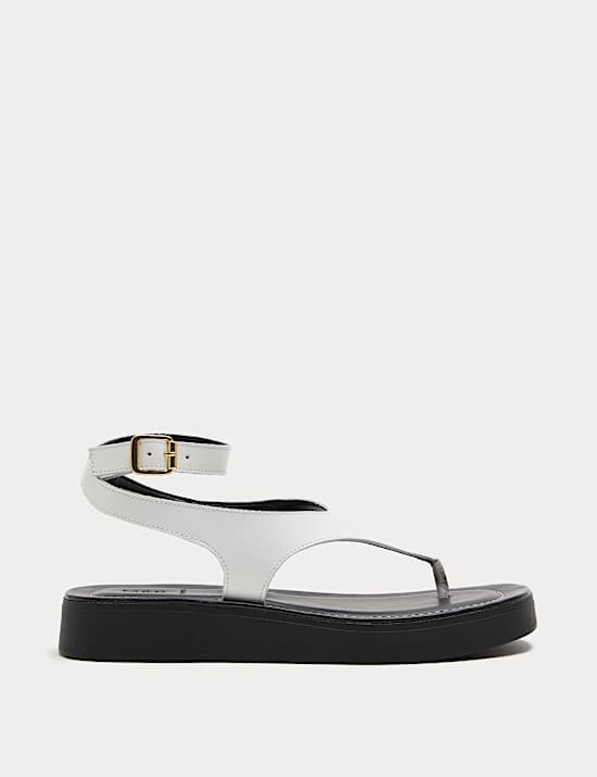 Leather Ankle Strap Flatform Toe Post Sandals