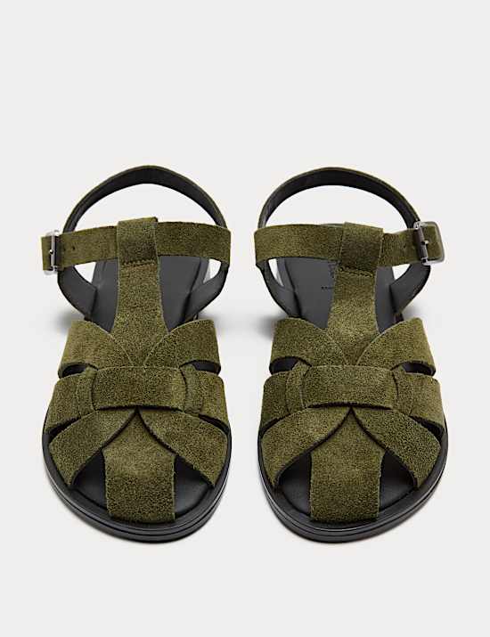 Suede Ankle Strap Flat Fisherman Sandals
