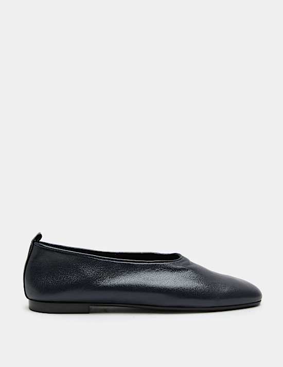 Leather High Vamp Flat Ballet Pumps