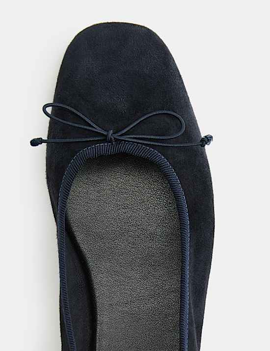 Suede Bow Flat Round Toe Ballet Pumps