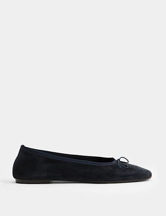 Suede Bow Flat Round Toe Ballet Pumps