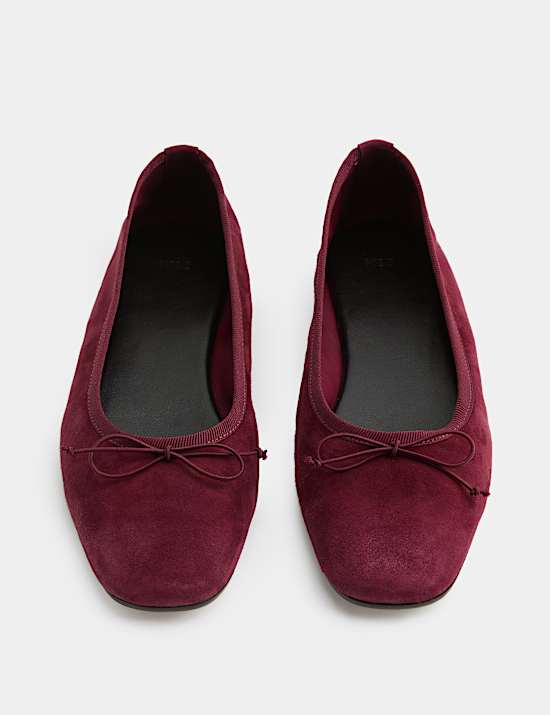 Suede Bow Flat Round Toe Ballet Pumps