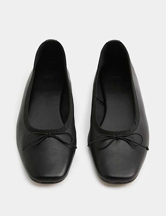 Leather Bow Flat Round Toe Ballet Pumps