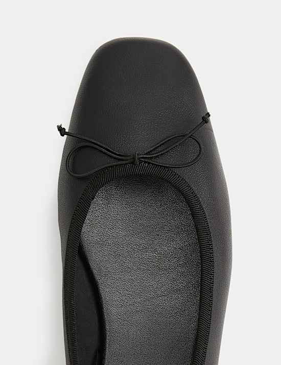 Leather Bow Flat Round Toe Ballet Pumps