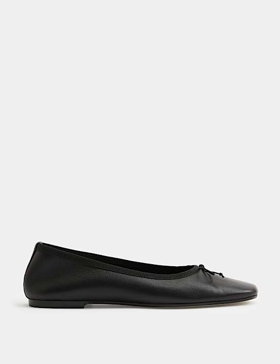 Leather Bow Flat Round Toe Ballet Pumps