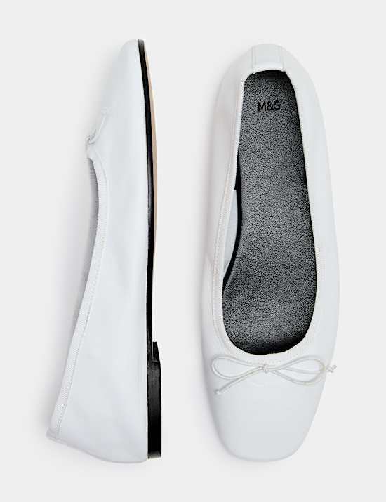 Leather Bow Flat Round Toe Ballet Pumps