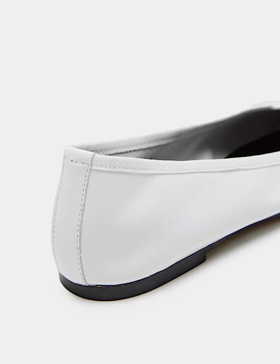 Leather Bow Flat Round Toe Ballet Pumps