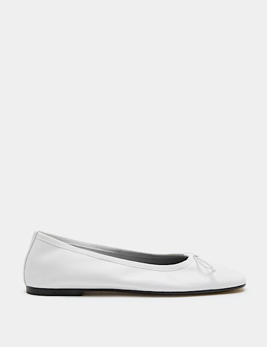 Leather Bow Flat Round Toe Ballet Pumps