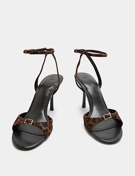 Leather Leopard Print Stiletto Heel Sandals