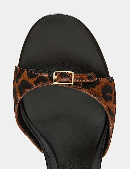 Leather Leopard Print Stiletto Heel Sandals