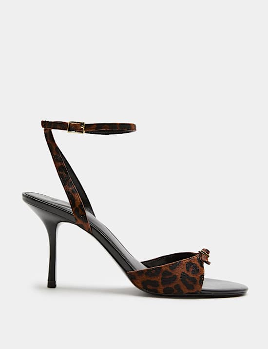 Leather Leopard Print Stiletto Heel Sandals