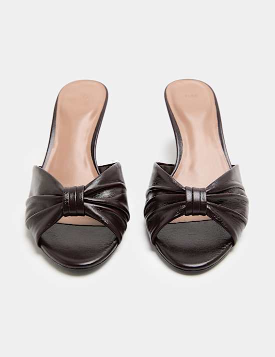 Leather Knot Kitten Heel Open Toe Mule