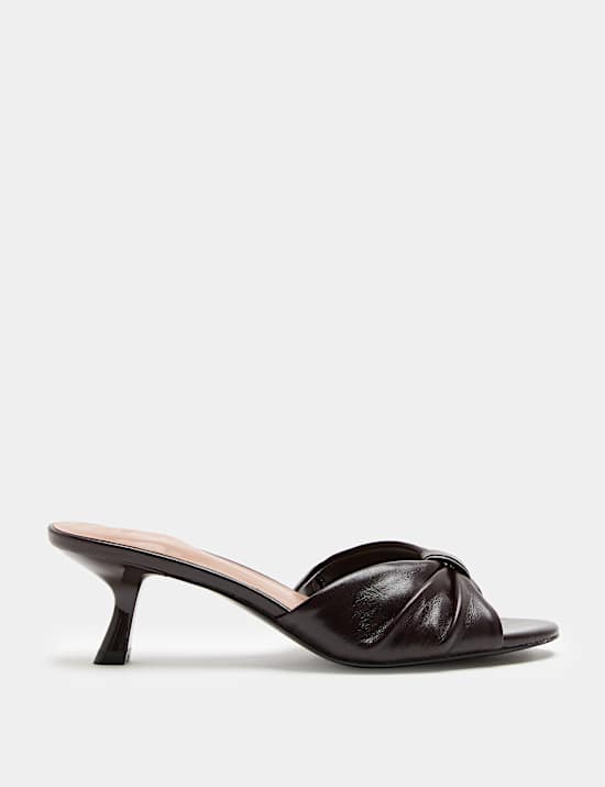 Leather Knot Kitten Heel Open Toe Mule