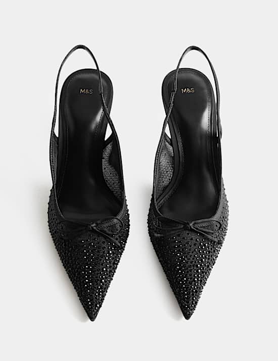 Embellished Bow Stiletto Slingback Shoes