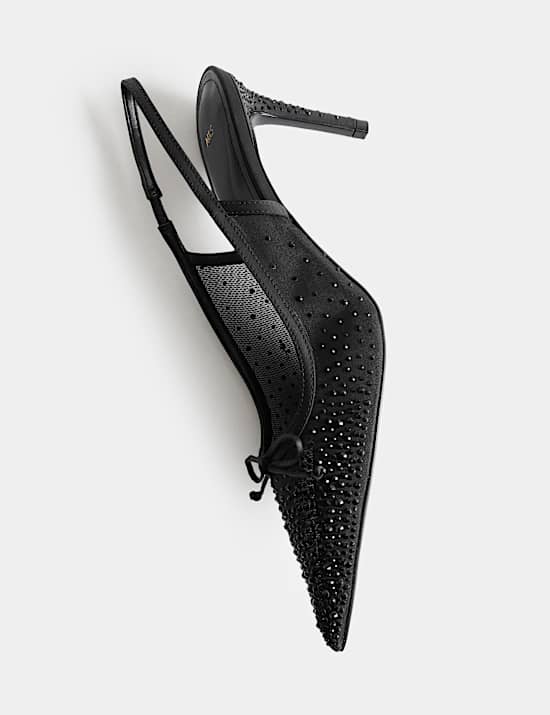 Embellished Bow Stiletto Slingback Shoes
