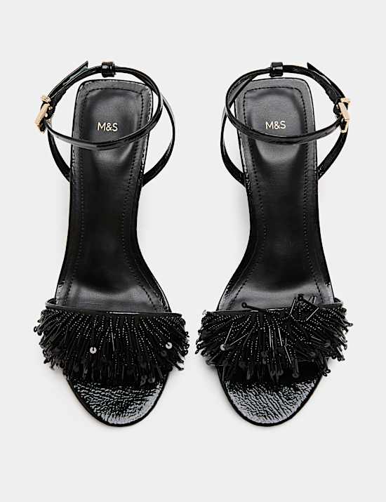 Buckle Fringed Stiletto Heel Open Toe Sandal