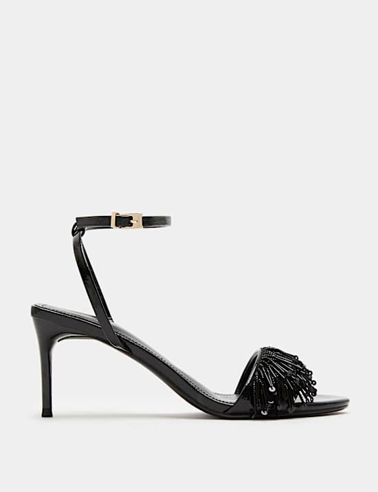 Buckle Fringed Stiletto Heel Open Toe Sandal