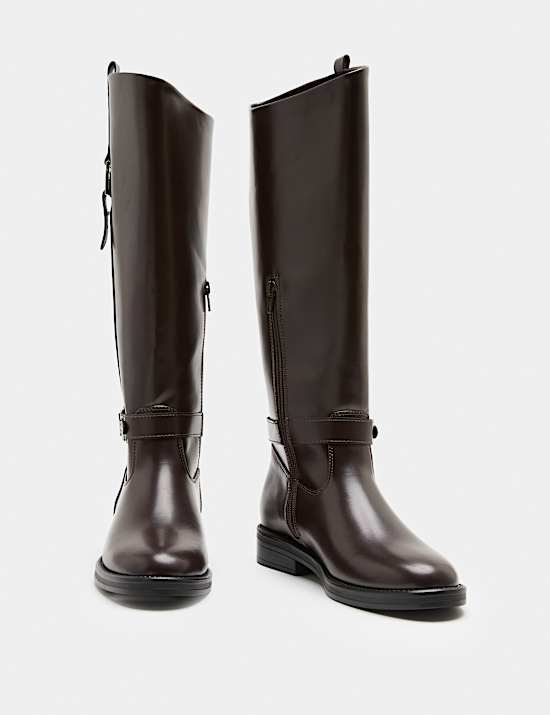 Buckle Riding Round Toe Knee High Boot