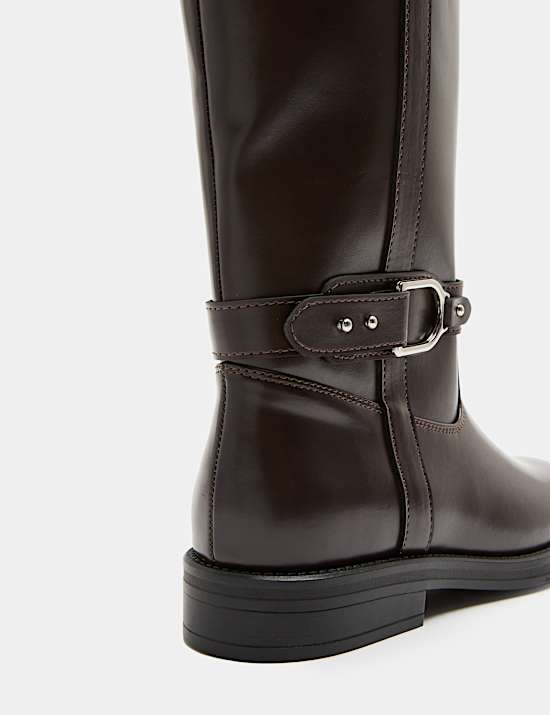 Buckle Riding Round Toe Knee High Boot