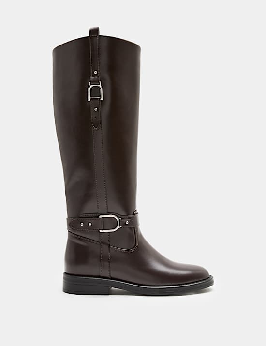 Buckle Riding Round Toe Knee High Boot