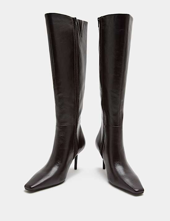 Leather Stiletto Heel Knee High Boots