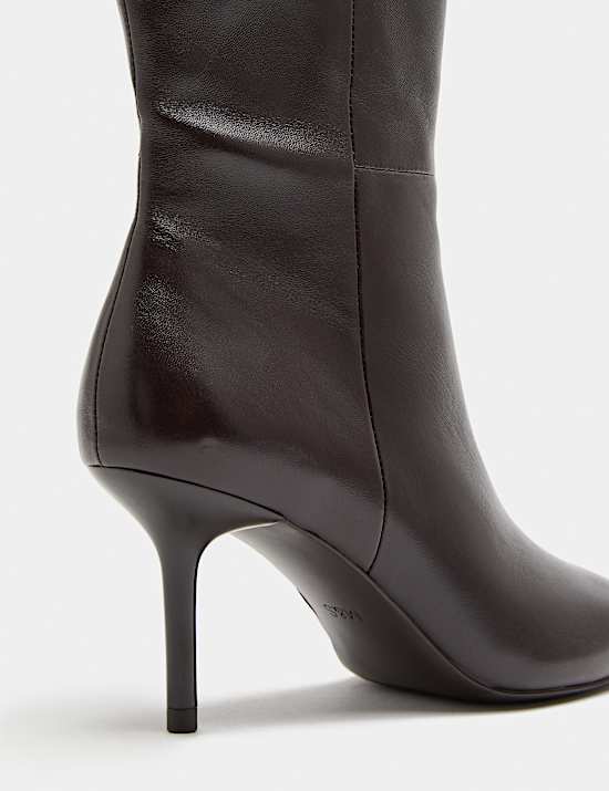 Leather Stiletto Heel Knee High Boots