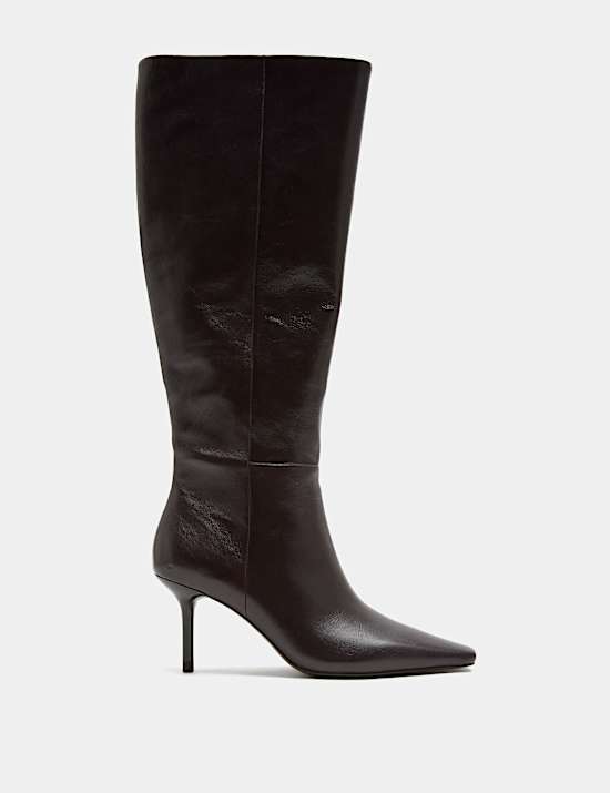 Leather Stiletto Heel Knee High Boots
