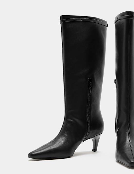 Buckle Kitten Heel Pointed Toe Knee High Boot