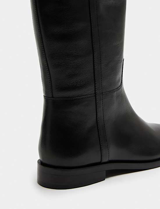 Leather Riding Block Heel Knee High Boots