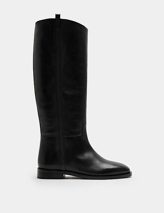 Leather Riding Block Heel Knee High Boots