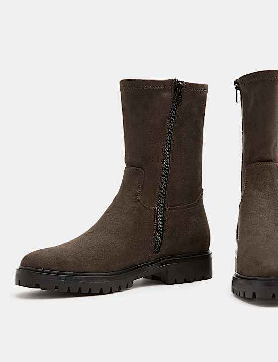 Block Heel Sock Ankle Boots