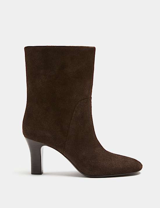 Suede Pull On Block Heel Ankle Boots