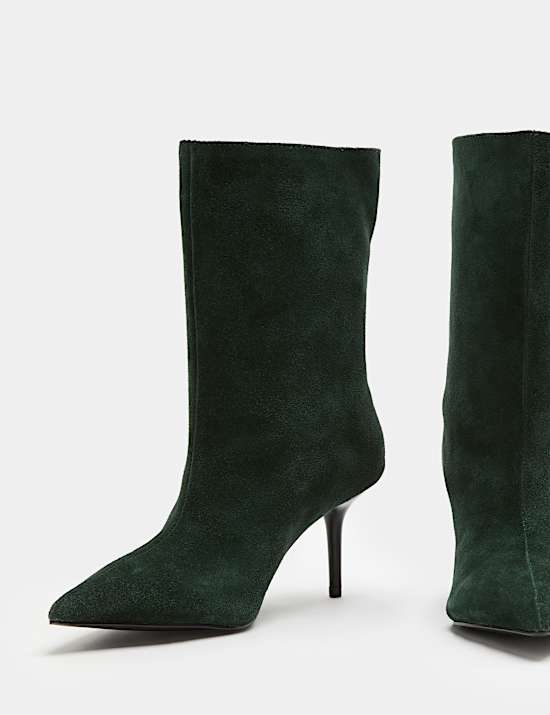 Suede Pointed Toe Stiletto Heel Mid Calf Boots